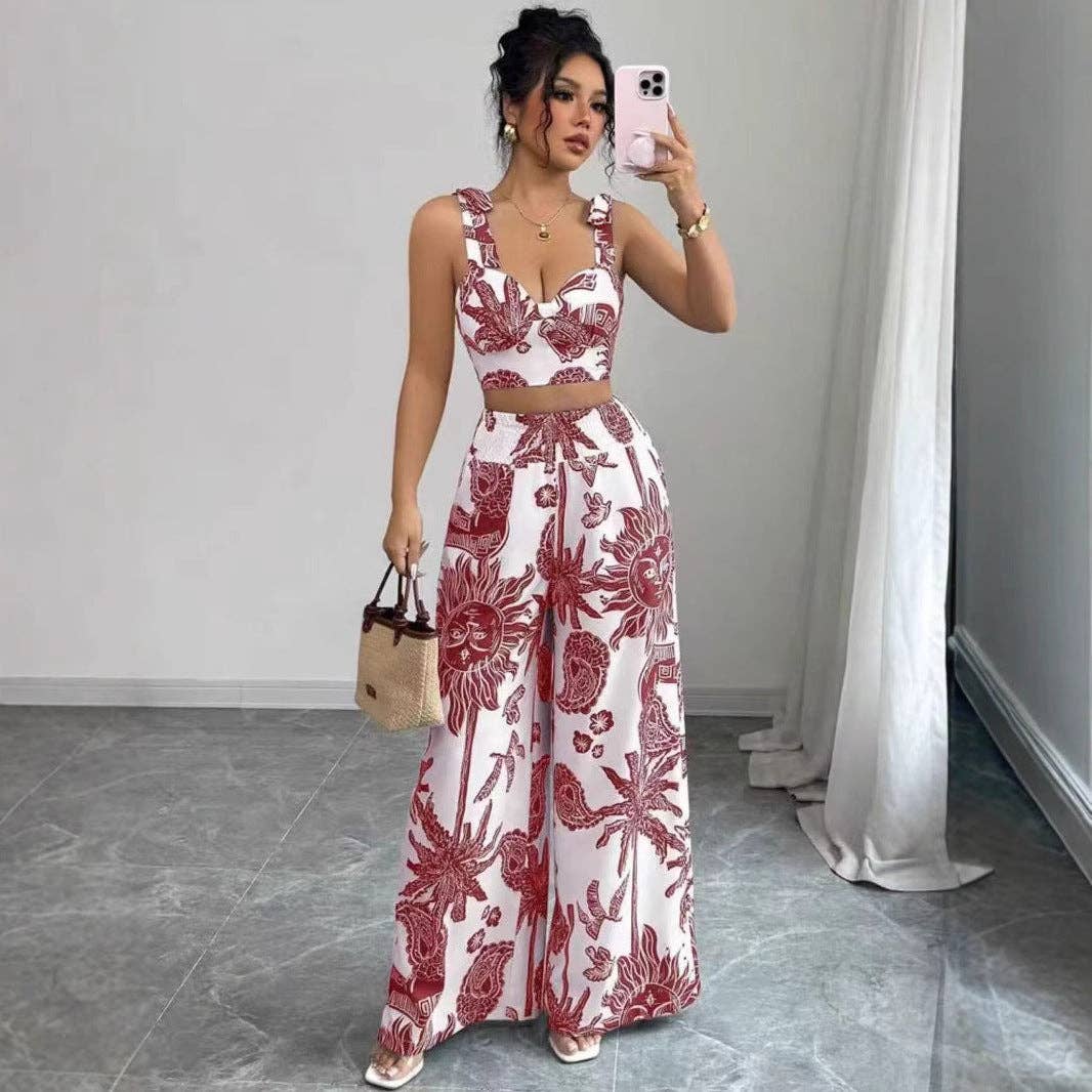 Boho Summer Top & Wide Leg Pants Set