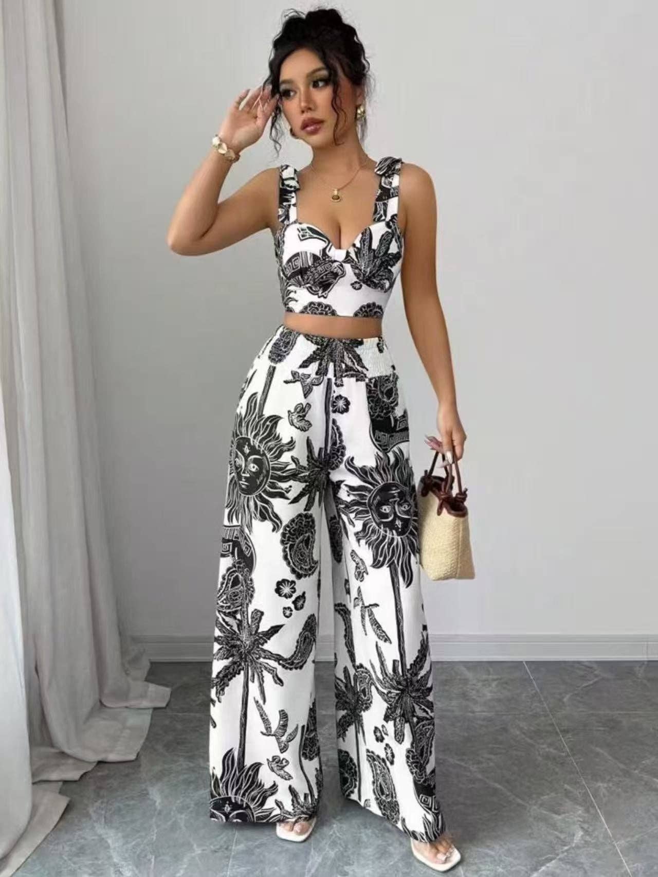 Boho Summer Top & Wide Leg Pants Set