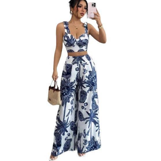 Boho Summer Top & Wide Leg Pants Set