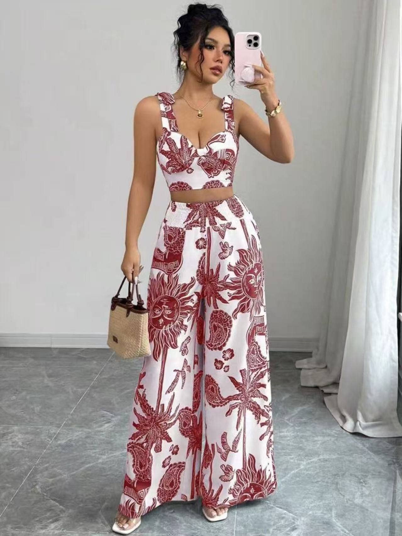 Boho Summer Top & Wide Leg Pants Set