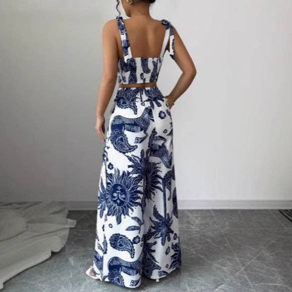 Boho Summer Top & Wide Leg Pants Set