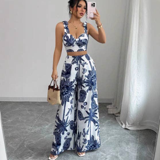 Boho Summer Top & Wide Leg Pants Set