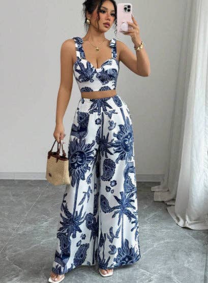 Boho Summer Top & Wide Leg Pants Set